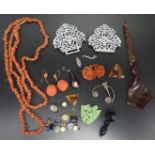 Coral Necklace, Egyptian carved turquoise scarab beetle and other oddments