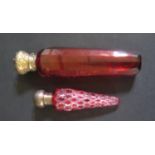 A Victorian Cut Cranberry Glass Silver Mounted Scent Flask 10cm Birmingham 1884 Cornelius Desormeaux