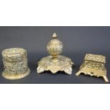 A 19th Century Brass Inkwell and two vesta casket and one other