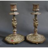 A Pair of 19th Century Bronze Figural Candlesticks, 20cm