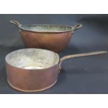 A Large 19th Century Copper Mixing Bowl (45cm inc. handles), stamped TRIN HALL for Trinity College