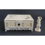 A 19th Century Chinese Ivory Carved Box (11.5cm) and figure