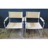 A Pair of Italian Tubular Chrome Chairs with leather seats
