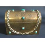 A 19th Century Gilt Copper Dome Topped Casket mounted with malachite, 20x10cm