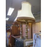 A Pair of Brass Table Lamps with Shades, 55.5cm
