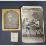 A Daguerreotype Portrait of an Elderly Lady, pugilist postcard and Miniature History of England by