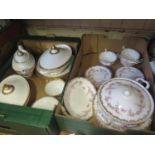 Two Boxes of Ceramics including Royal Albert 'DIMITRY ROSE', Royal Doulton 'ROYAL GOLD' and '