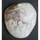 A 19th Century Carved Shell Cameo decorated with a Nativity Scene of The Angle Gabriel pointing