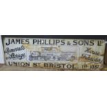 A JAMES PHILLIPS & SONS LTD. UNION ST. BRISTOL Enamel Advertising Sign promoting their Removals &