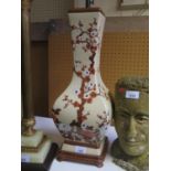 A Porcelain Lamp Base decorated with prunus, 87cm overall height
