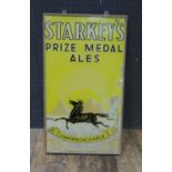 A 'STARKEY'S PRIZE MEDAL ALES' Glass Advertising Sign with metal surround, 51x29.5cm