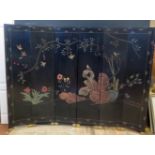 A Japanese Style Six Fold Gilt Screen decorated with cranes, c. 240x183cm