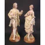 A Pair of 19th Cenury Biscuit Figurines of Gallant and Maid, 42.5cm. Faults too fingers