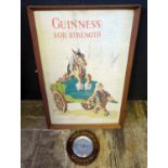 A Linen Guinness For Strenght Adverising Poster (Framed & Glazed & a Guiness Barometer Af Condition