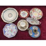 A Selection of Ceramics including Severes 1848 Saucer decorated with flowers and monogramme under