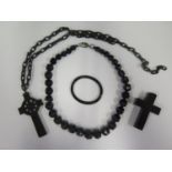 A Whitby Jet Cross, Necklace, carved wooden Gaelic Cross (9.5cm etc.)