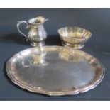 A Swiss .800 Silver Tray with Creamer and Sugar, Fezler, tray 25x19cm, 541g