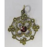 A 9ct Gold, Garnet and Pearl Pendant, 31mm drop, 2.4g
