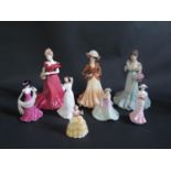 Seven Coalport Figurines and Royal Doulton figurine