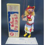 A Pelham Puppet Tyrolean Girl Type SS in Unusual Early Yellow Box