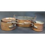 A 19th Century Oval Copper Bain Marie (43cm) and five matched copper saucepans