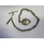 A Silver Watch Chain, T-bar and fob, 31.8g