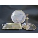 Silver Plated Trays and damaged candlestick