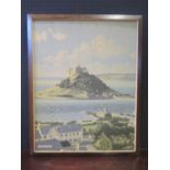 A Donald Lampitt St. Michael's Mount Railway Print, original, but cut, 75x58cm