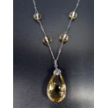 An Arts & Crafts Style Silver and Citrine Mounted Necklace, chain c. 41cm, pendant c. 46mm drop