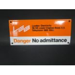 'LEB London Electricity...Danger No admittance' Enamel Sign, 30.5x13cm