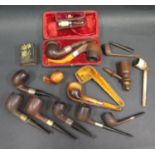 A Selection of Smoker's Pipes including some with silver collars, by BBB, GWS, Barling's, cased