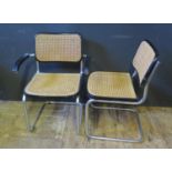 A Pair of Italian Tubular Chrome Chairs with cane seats