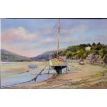 Wyn Appleford, Fishing Boat Moored up on the Sandy Shores, 20th/21st Century, Oil on Canvas, 61 x