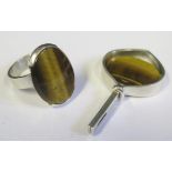 A Finnish Silver Tiger's Eye Mounted Pendant (50mm drop) and ring