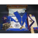 A Leather Masonic Case and Regalia including NATAL Assistant's Apron and Sash, NATAL Royal Arch