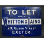 A WHITTON & LAING 20, QUEEN STREET, EXETER. TO LET Enamel Sign, 61x46cm