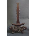 A Chinese Carved Rosewood Plate Stand, 40.5cm tall