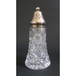 A George V Silver Mounted Cut Glass Sugar Castor, Sheffield 1933, James Deakin & Son, 17cm