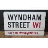 An Original 'WYNDHAM STREET W1 CITY OF WESTMINSTER' Enamel Sign, 76x44cm