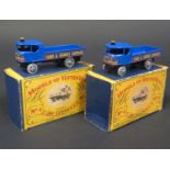 x2 Matchbox Models of Yesteryear Y4-1-2 1928 Sentinel Steam Wagon in Blue 'Sand & Gravel Supplies'