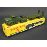 A Dinky Toys 660 Tank Transporter. Fair to good, used condition in good original yellow/blue box