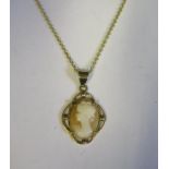 A 9ct Gold Cameo Pendant on 45cm chain, 2.8g