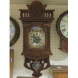 An Art Nouveau Oak Cased Drop Pendulum Wall Clock, c. 90 tall, running