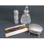 A Victorian Silver Mounted Glass Scent Bottle Birmingham 1897 CM 8c,, one other with silver collar