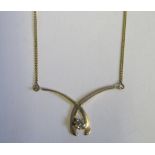 A 9ct Yellow Gold and Diamond 'Wishbone' Necklace, 43cm, 1.9g