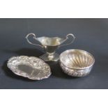 An Edwardian Birmingham Silver Pin Dish, George II coin set bowl and Birmingham silver salt, 35g