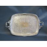 A Large Silvered Copper Tray with chased acanthus leaf decoration, 68cm