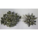 A Georgian Floral Brooch set with rose cut paste, 51x40cm and silver and paste star brooch