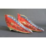 A Pair of 19th Century Chinese Embroidered Silk Lotus Feet Shoes, c. 11cm toe to heel