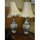 A Pair Of Modern Oriental Style Ceramic Table Lamps